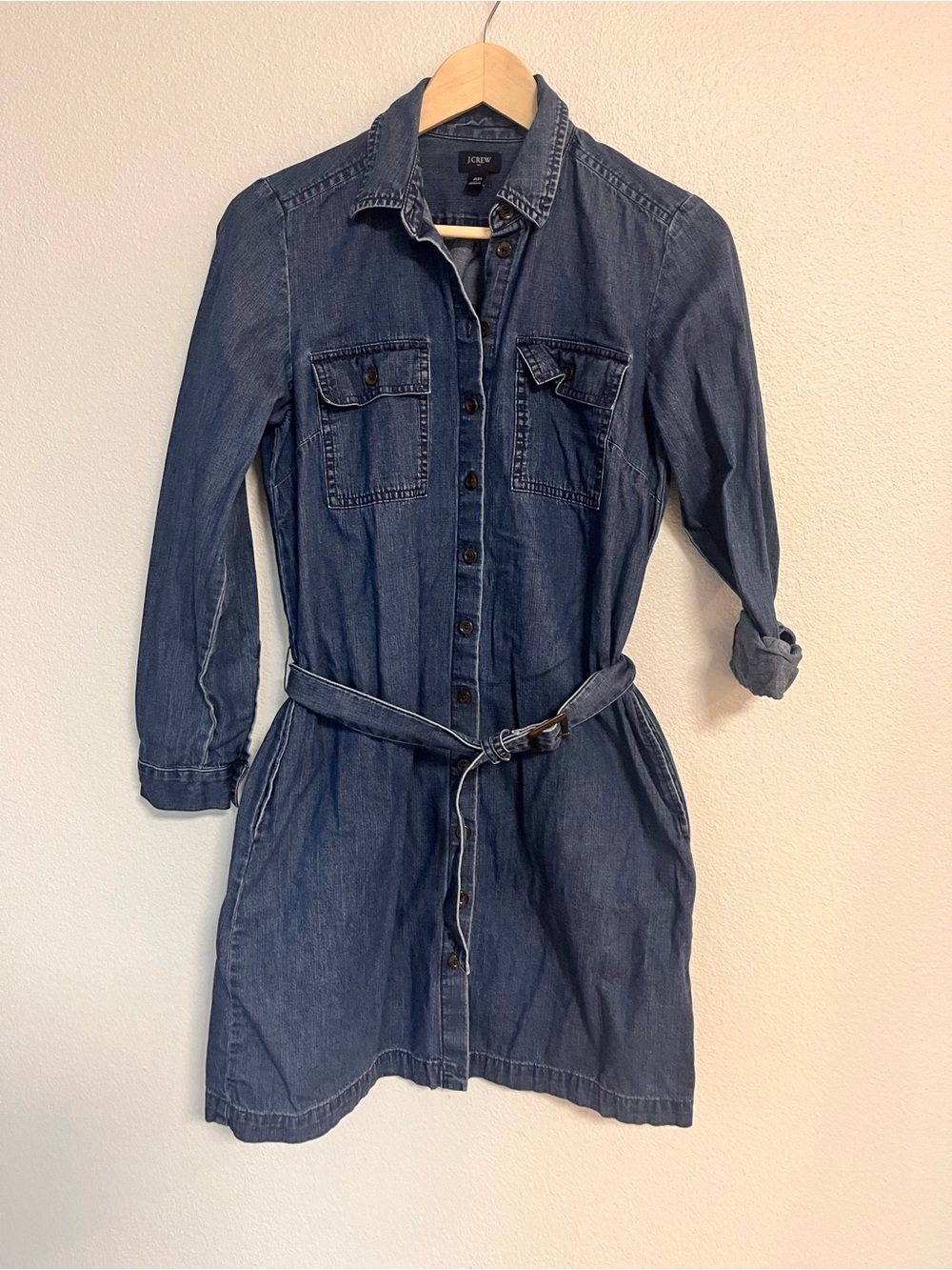 J. Crew Chambray Button-Front Dress in Denim Blue